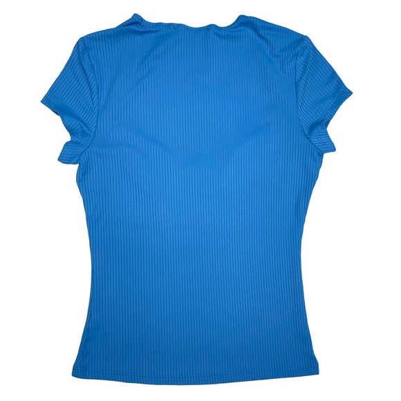 Lulus Impressive Daily Blue Bustier Cap Sleeve Top Medium Cute Ribbed Sweetheart - Picture 11 of 13